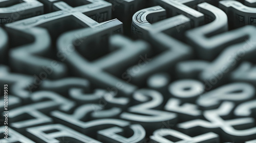 3D Money Laundering Maze Illustration: Close-Up of Complex Tile Pattern with Stylized Currency Symbols, Zooming Out to Showcase Financial Crime Prevention in Minimalist Style - 3D Icon on White Backgr