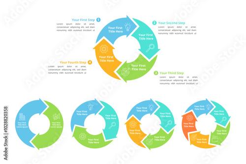 Cycle Infographic Elements with Multiple Step and Editable Text for Business Presentation, Poster, Banner and Booklet.