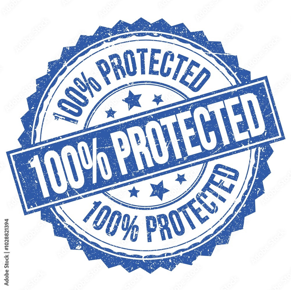 Obraz premium 100% PROTECTED text on blue round stamp sign