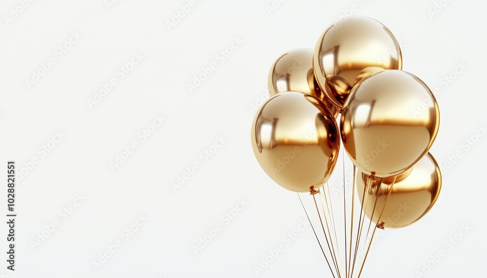 Gold helium balloons floating gracefully for a joyful birthday celebration Gold helium balloons floating gracefully for a joyful birthday celebration