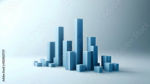 3D Printed Economy Graph Concept Rising from Plain Background - Modern Manufacturing Representation with Ample Copy Space for Business Growth