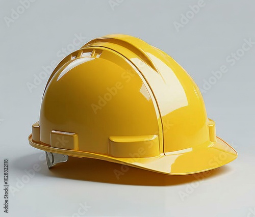 Worn yellow construction helmet placed on a clean surface highlighting its ru...