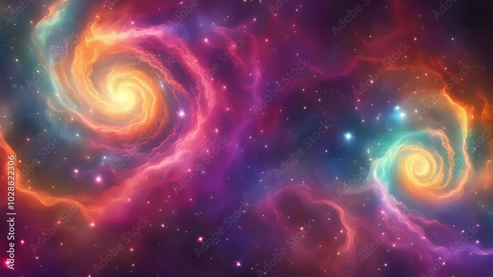 Cosmic abstract background with swirling galaxies, star clusters, and vibrant nebulae in vivid colors. Cosmic abstract background with swirling galaxies, star clusters, and vibrant nebulae in vivid colors.