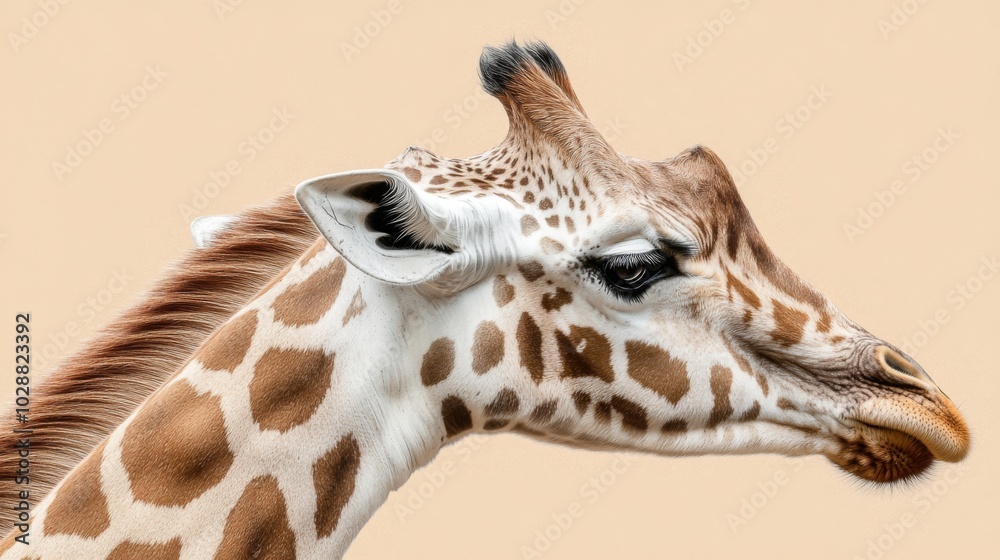 Fototapeta premium Close-up of a Giraffe's Head with Brown and White Spots