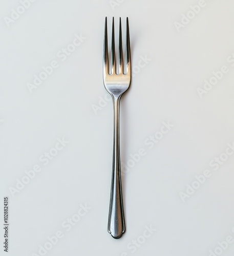 A shiny silver fork placed on a minimalist surface, highlighting its elegant ...
