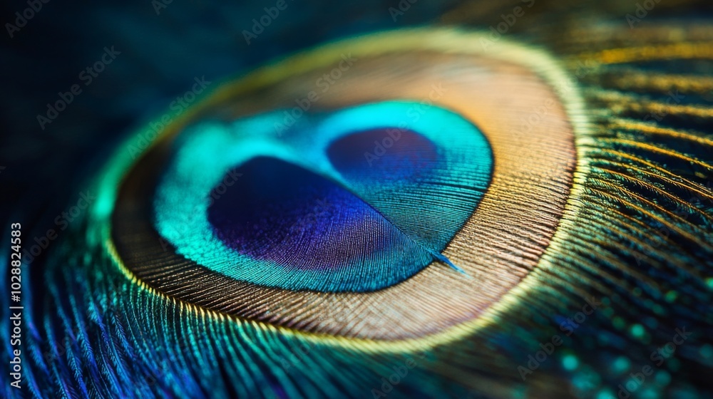 Fototapeta premium Close-up Macro View of a Vibrant Peacock Feather
