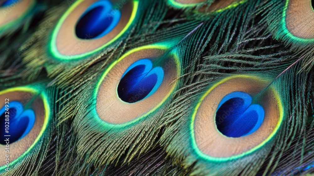 Obraz premium Close-up of a Peacock Feather with Vibrant Blue Eyespots