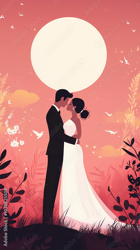 Romantic wedding .Bride and groom design vector image Romantic wedding .Bride and groom design vector image