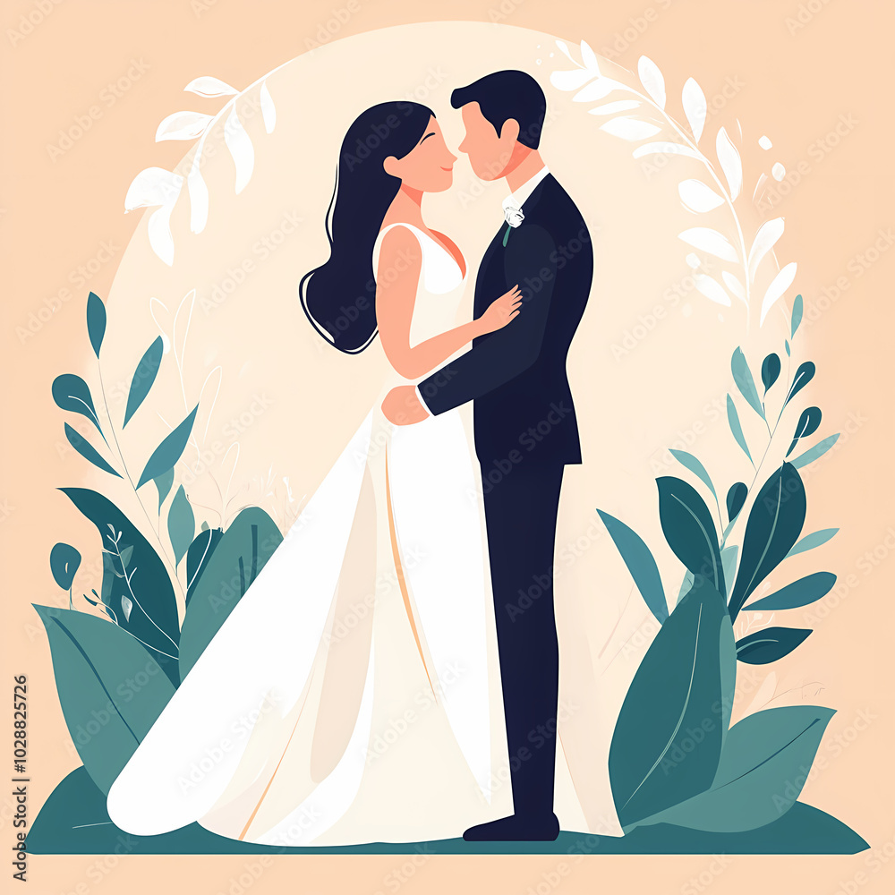 Romantic wedding .Bride and groom design vector image Romantic wedding .Bride and groom design vector image