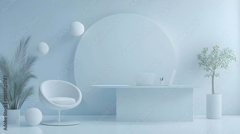 3D Minimalist Office Setup with Digital Collaboration Tools - Ample Copy Space for Team Skill Building and Future Expertise Ads 3D Minimalist Office Setup with Digital Collaboration Tools - Ample Copy Space for Team Skill Building and Future Expertise Ads