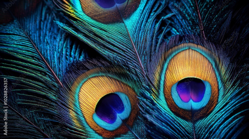Fototapeta premium Close-up of Vibrant Peacock Feathers with Eye Spots