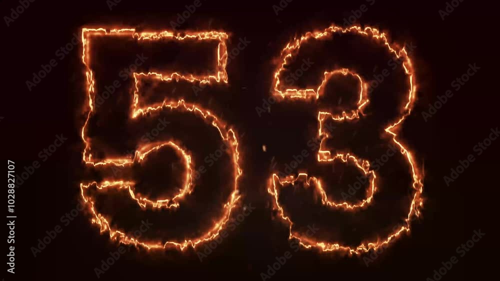 Burning Number. Fire number 53 animation Burning Number. Fire number 53 animation