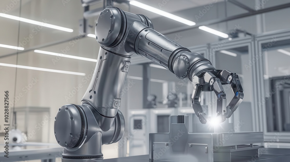 Robotic arm working in advanced industrial setting
Robotic arm working in advanced industrial setting