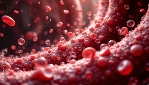 Red Blood Cells Flowing Through Vessel .