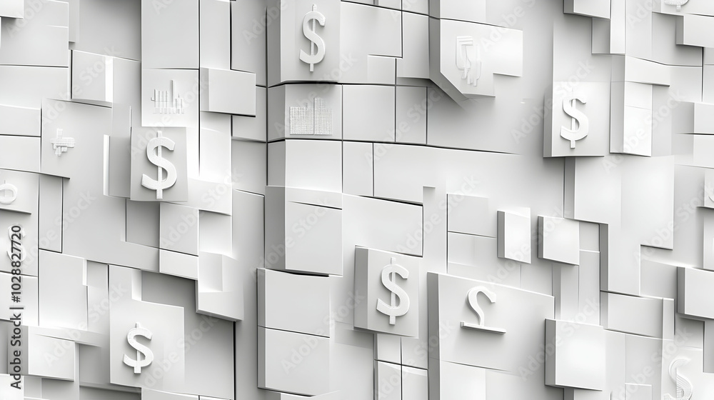 3D Plain White Tiles Seamless Background with Subtle Currency Symbols and Discount Motifs for Financial Advertising and Branding 3D Plain White Tiles Seamless Background with Subtle Currency Symbols and Discount Motifs for Financial Advertising and Branding