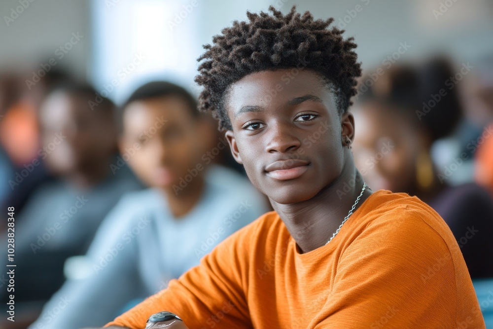 African student sitting in classroom, Generative AI