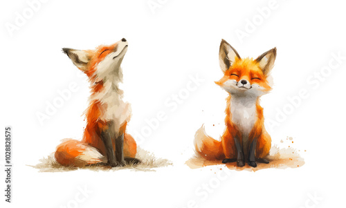 Forest animal, cute fox, watercolor, vector illustration.