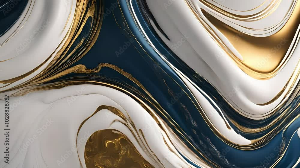 Fluid marble textures with deep blues, golds, and whites, creating a mesmerizing abstract background.
