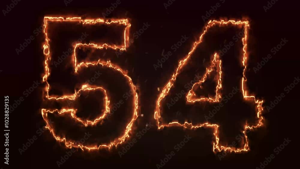 Burning Number. Fire number 54 animation Burning Number. Fire number 54 animation