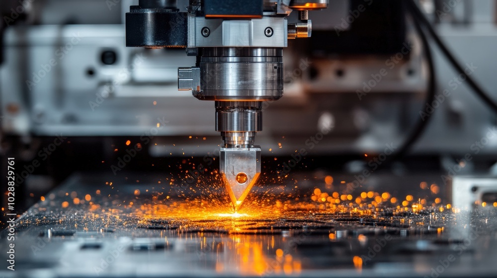 Industrial Manufacturing Technology with Sparks Flying from Metal Cutting Process
