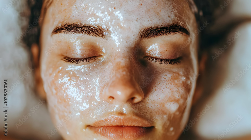 Close-up of a person receiving a facial treatment. Close-up of a person receiving a facial treatment.