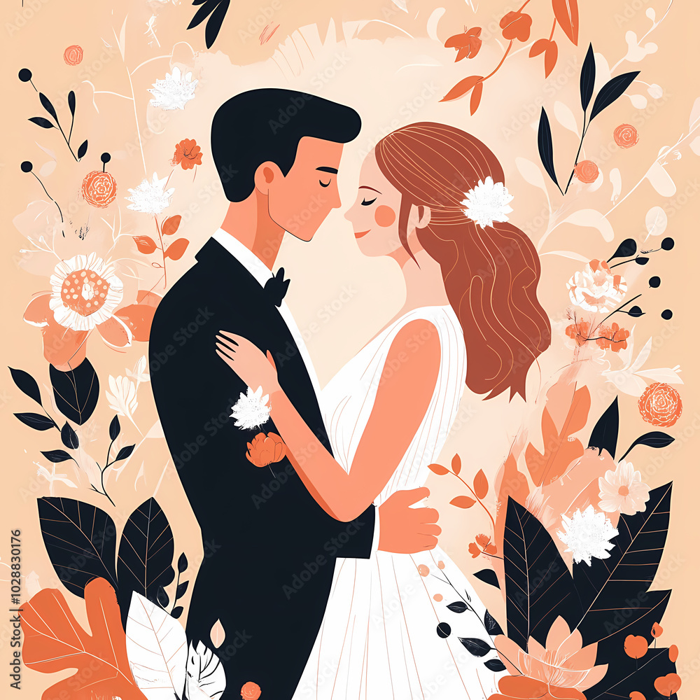 Romantic wedding .Bride and groom design vector image Romantic wedding .Bride and groom design vector image