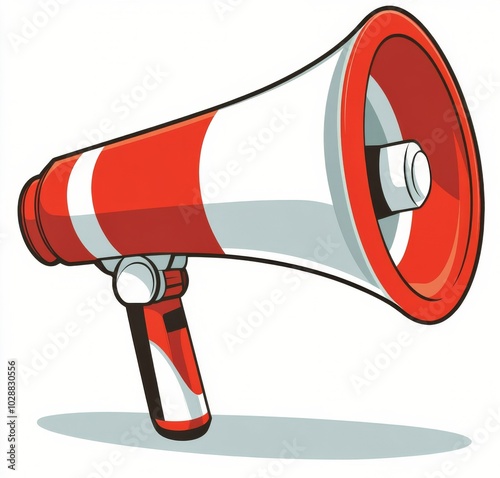 A colorful megaphone positioned on a white background for announcements and p...