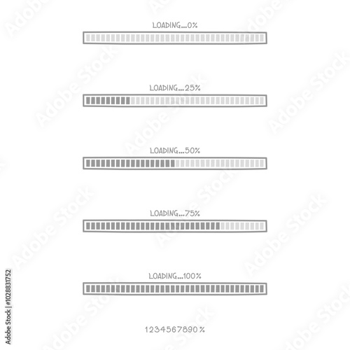 collection set of cute doodle hand draw loading process progress counter bar computer battery, banner, flat design vector illustration