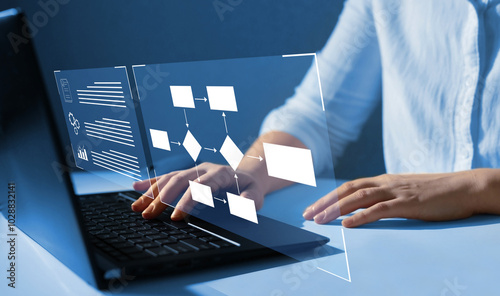Process management with flowchart to improve productivity and successful efficiency of the company. Workflow robotic automation concept.
