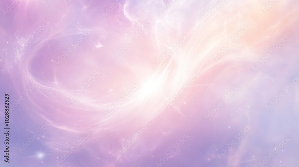 Obraz premium A soft pastel nebula with gentle swirls of lavender and peach, featuring a luminous silver star at its heart, embodying a peaceful and secure data center.