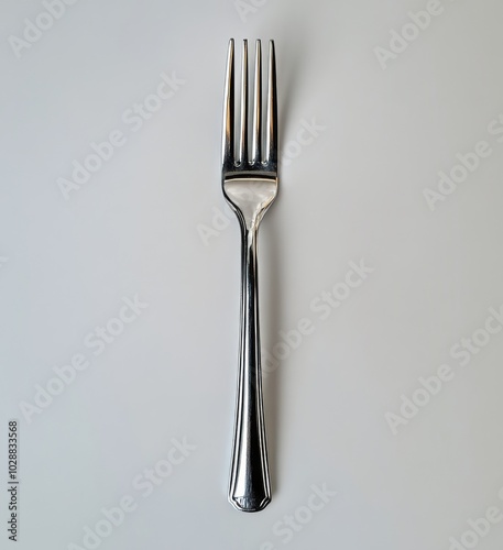 A shiny silver fork placed on a minimalist surface, highlighting its elegant ...
