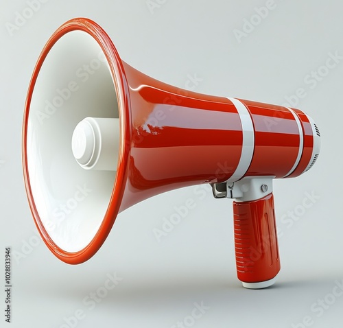A colorful megaphone positioned on a white background for announcements and p...