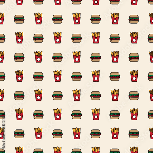 Seamless coffee cup and burger pattern for coffee shop background, cafe decoration, dining and culinary events. for coffee themed greeting cards. for coffee themed fabric motifs