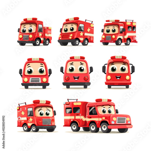 Firetrucks. Firetruck with ladder, fire truck toy fireman engine firefighter brigade cartoon van car emergency department vehicle 911 firefighting auto,