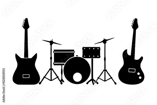 Rock Band Instrument Silhouette | vector silhouette illustration on white background