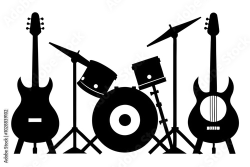 Rock Band Instrument Silhouette | vector silhouette illustration on white background