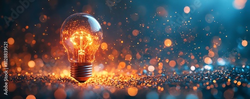 Warm glowing 3D light bulb, symbolizing bright ideas and innovation, luminous digital art illustration