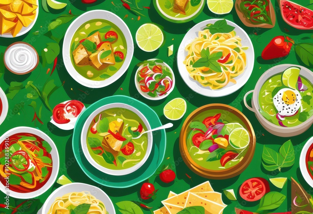 vibrant food vectors showcasing diverse culinary styles from world striking colors details, appetizers, dishes, flavors, ingredients, beverages, cooking vibrant food vectors showcasing diverse culinary styles from world striking colors details, appetizers, dishes, flavors, ingredients, beverages, cooking
