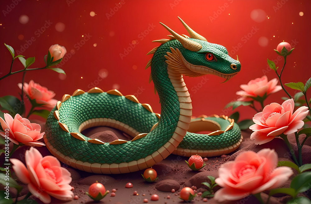 The symbol of the Chinese new year is a snake among flowers The symbol of the Chinese new year is a snake among flowers