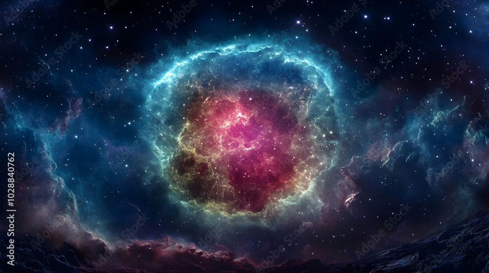 A vibrant cosmic nebula with swirling colors and stars. A vibrant cosmic nebula with swirling colors and stars.