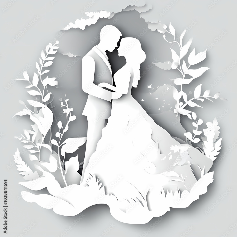Bride and groom design 3d vector papercut Bride and groom design 3d vector papercut