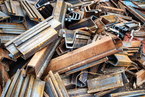 Storage of metal scraps in a recycling plant, showcasing raw materials ready for transformation and reuse in an environmentally conscious manufacturing process