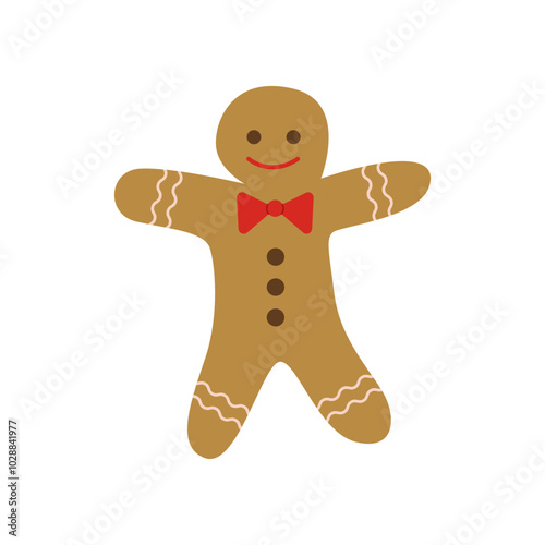 Gingerbread Man Cookie Icon.  Xmas Character. Hand Drawn Vector Illustration.	