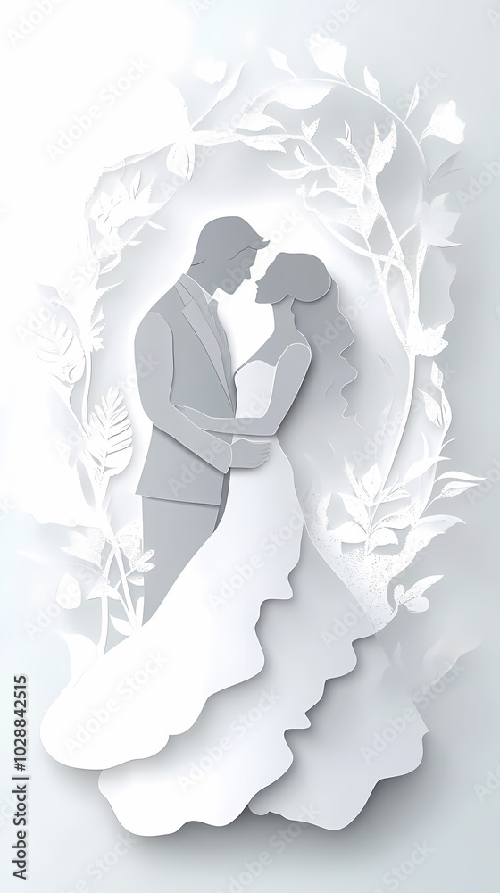Bride and groom design 3d vector papercut