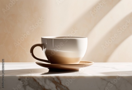 minimalistic empty coffee cup illuminated soft natural light clean background, aesthetic, beverage, bright, ceramic, clarity, composition, craft, cozy