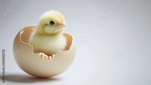 A Tiny Chickling Peeking Out of Its Eggshell