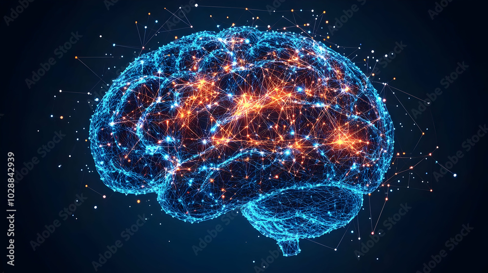 Digital representation of a brain with interconnected neurons. Digital representation of a brain with interconnected neurons.