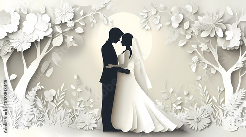 Bride and groom design 3d vector papercut