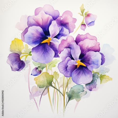 Vibrant Watercolor Pansy Floral Arrangement