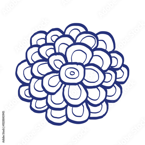 Flower sketch. Hand drawn vector illustration. Blue pen or marker drawing. Primitive kids picture